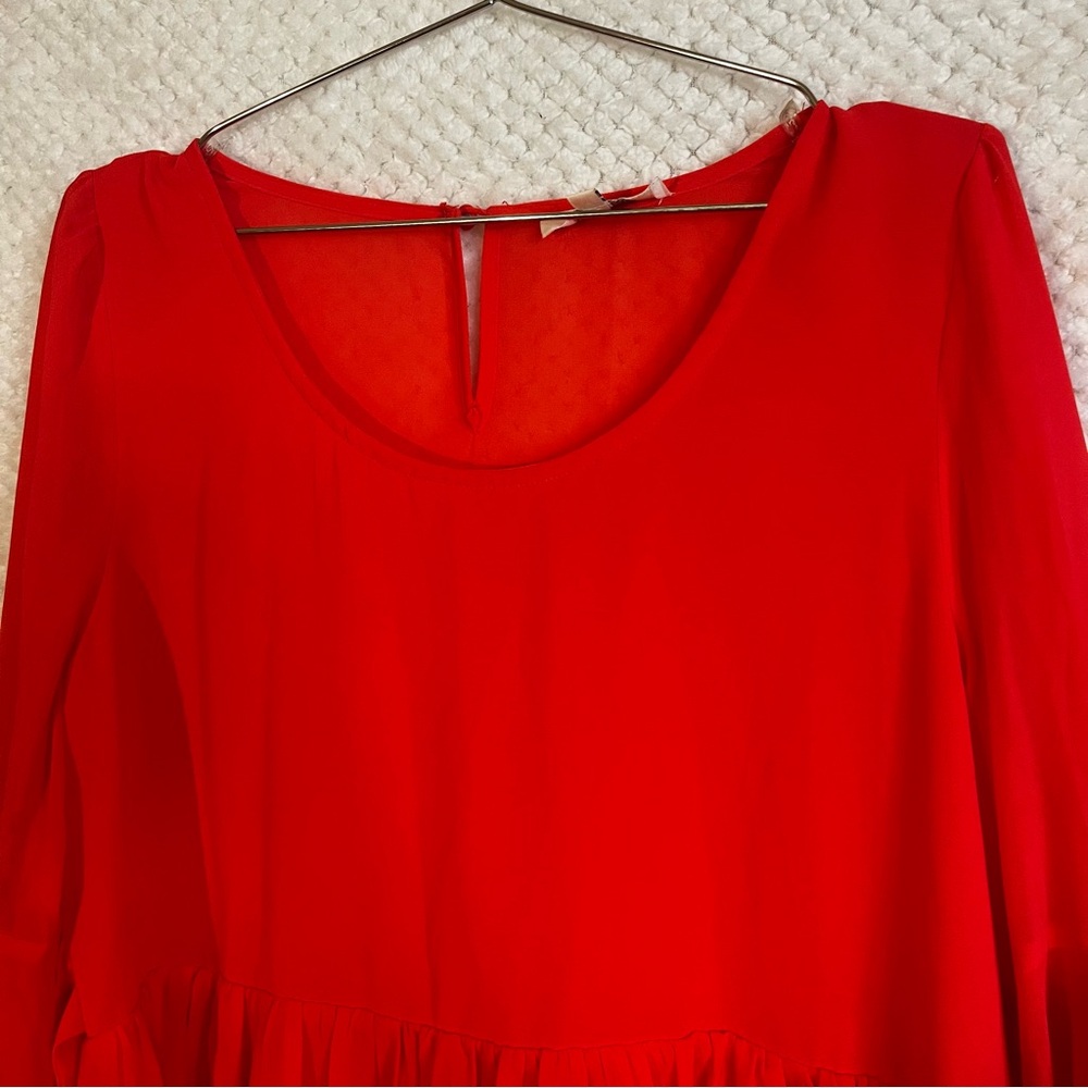 Umgee Dress Vibrant Coral Flowy Dress Bell Long Sleeves Flirty Sz Large NWT - Picture 3 of 8